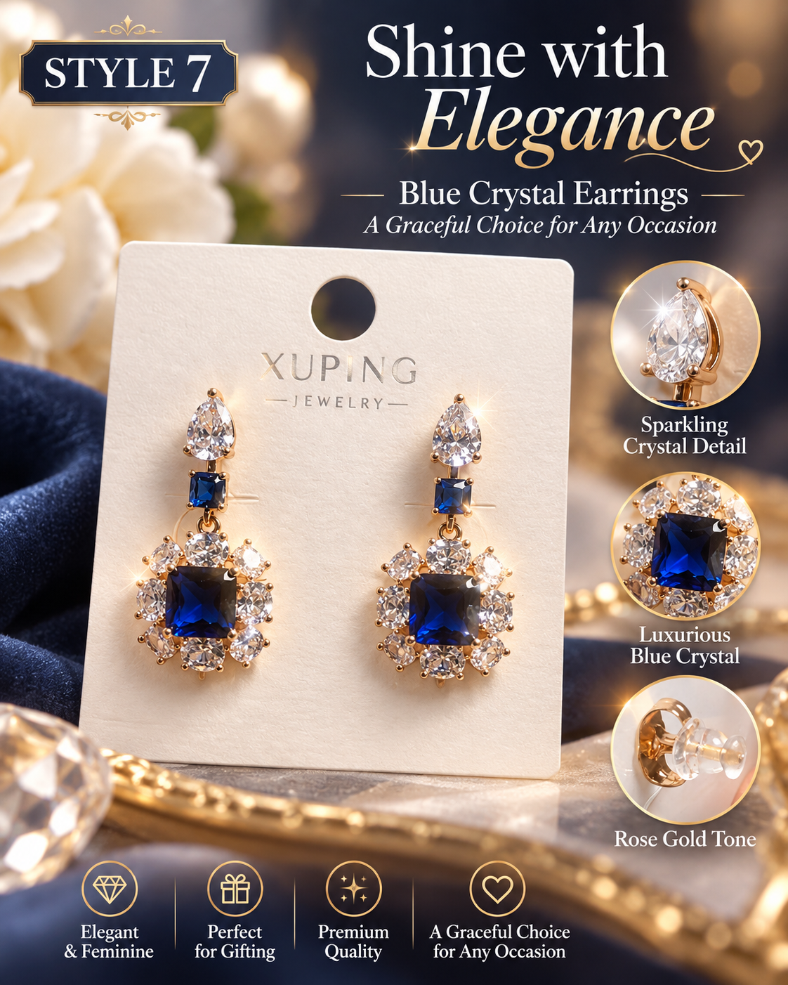Style 7 – Elegant Royal Blue Crystal-Inspired Drop Earrings