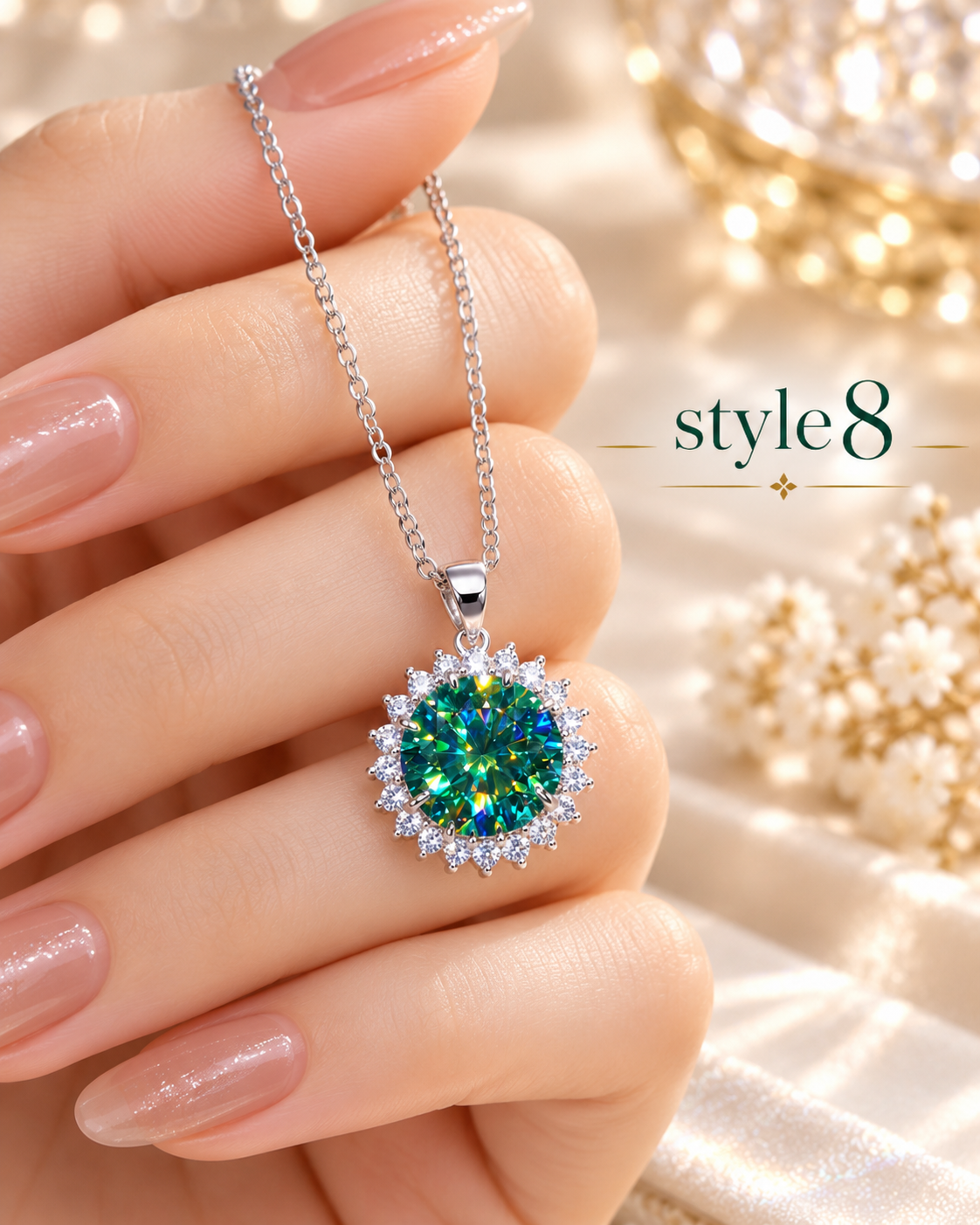 š Elegant Emerald Green Round Pendant Necklace ā Style 8