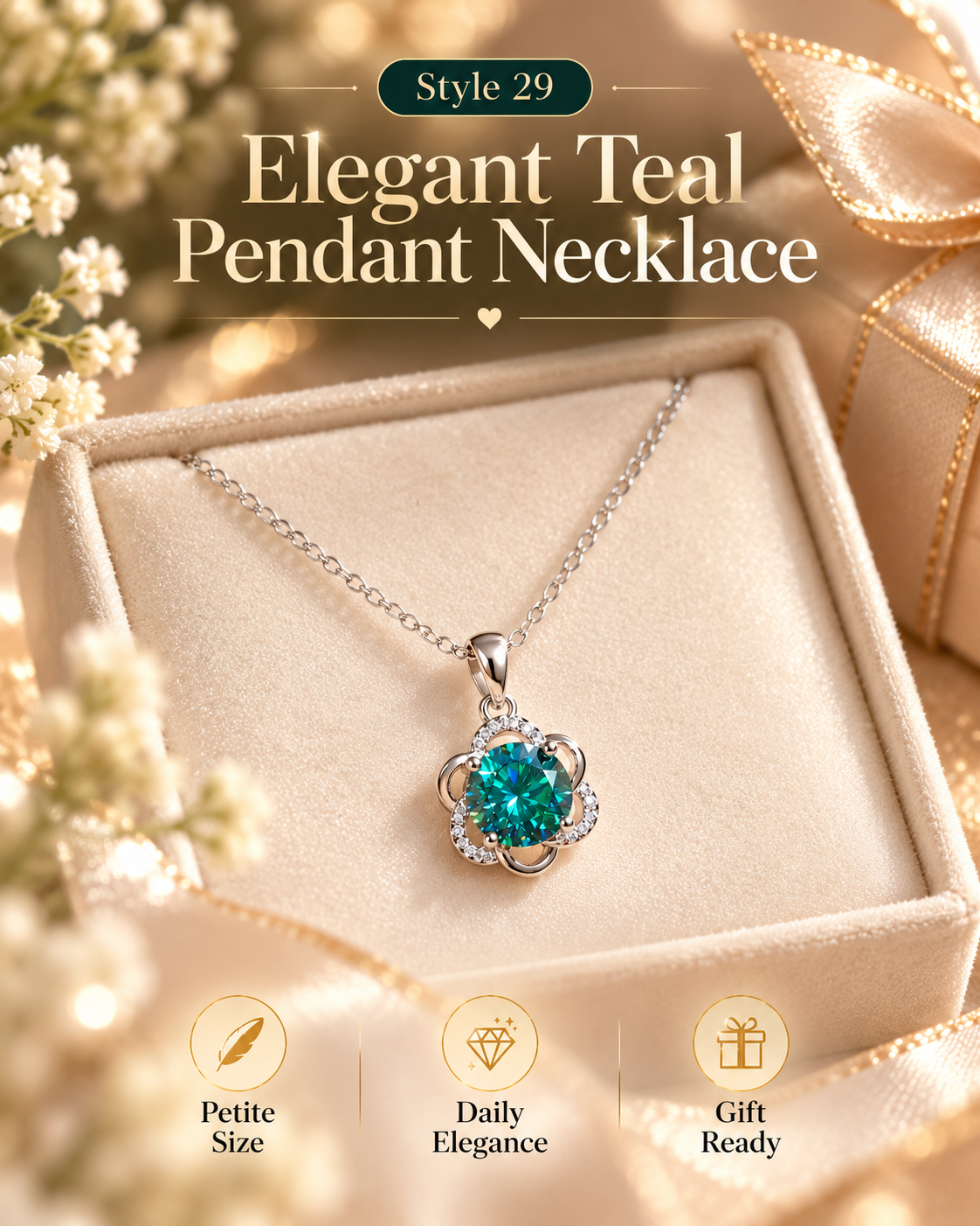 Style 29 – Elegant Teal Green Flower Pendant Necklace