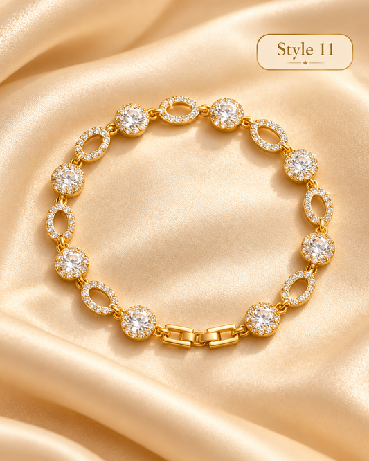 ✨ Style 11 – Women's Elegant Gold-Tone Crystal Oval & Round Link Bracelet 💎 Sparkling Rhinestone Bracelet 💖 Luxury Fashion Jewelry 🎁 Perfect Gift for Her