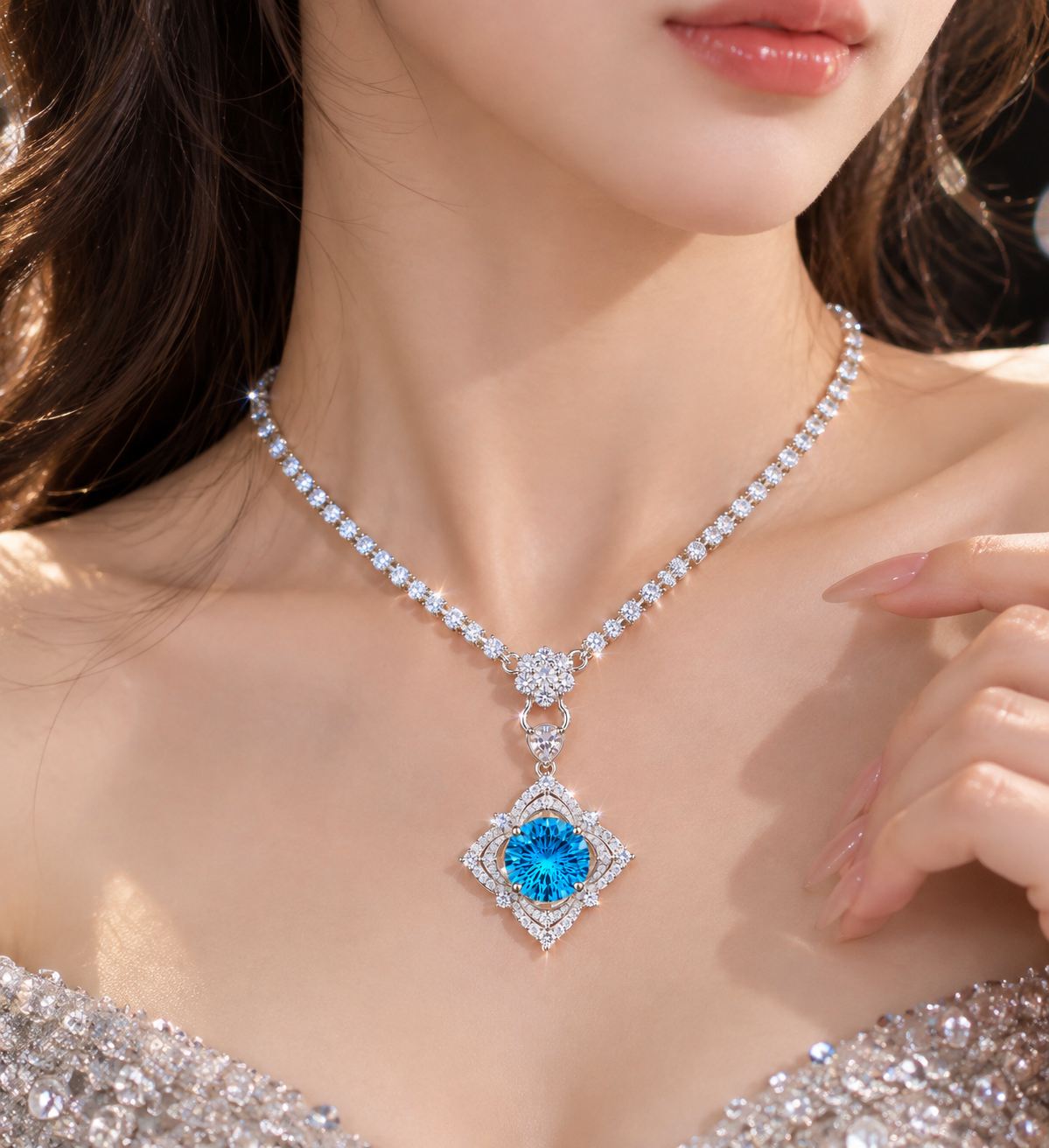 š Elegant Ocean Blue Geometric Pendant Necklace ā Style 14