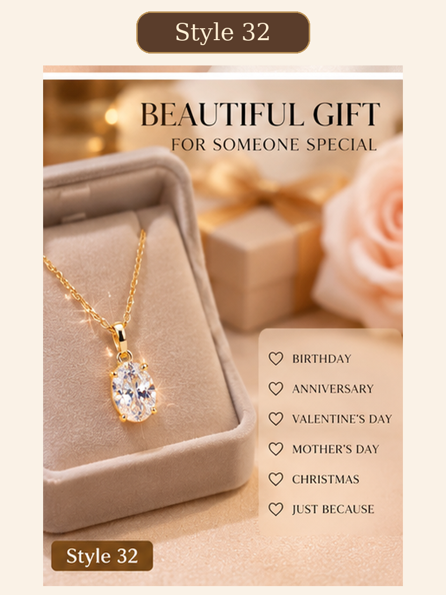 Style 32 – Elegant Gold Tone Oval Solitaire Pendant Necklace