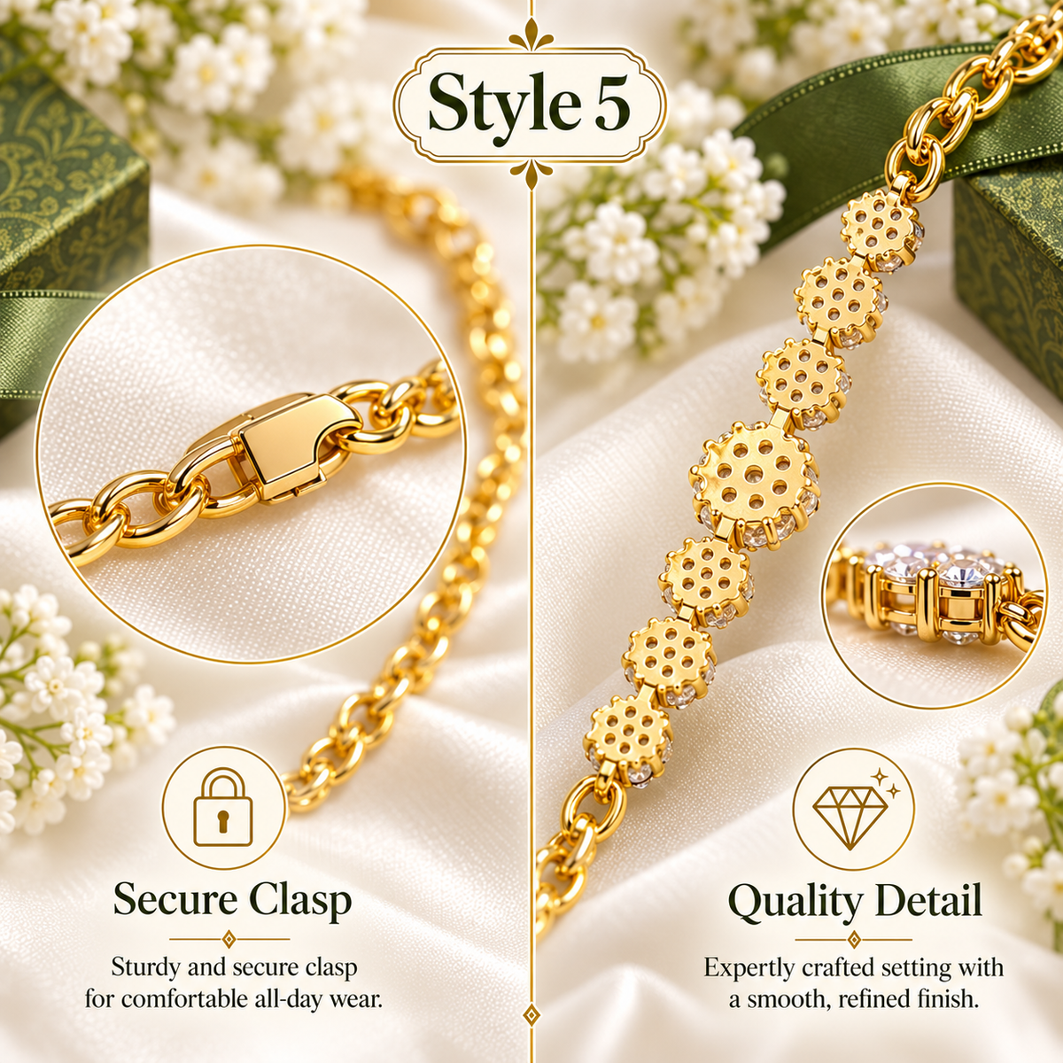 Style 5 – Elegant Gold Tone Floral Cluster Bracelet