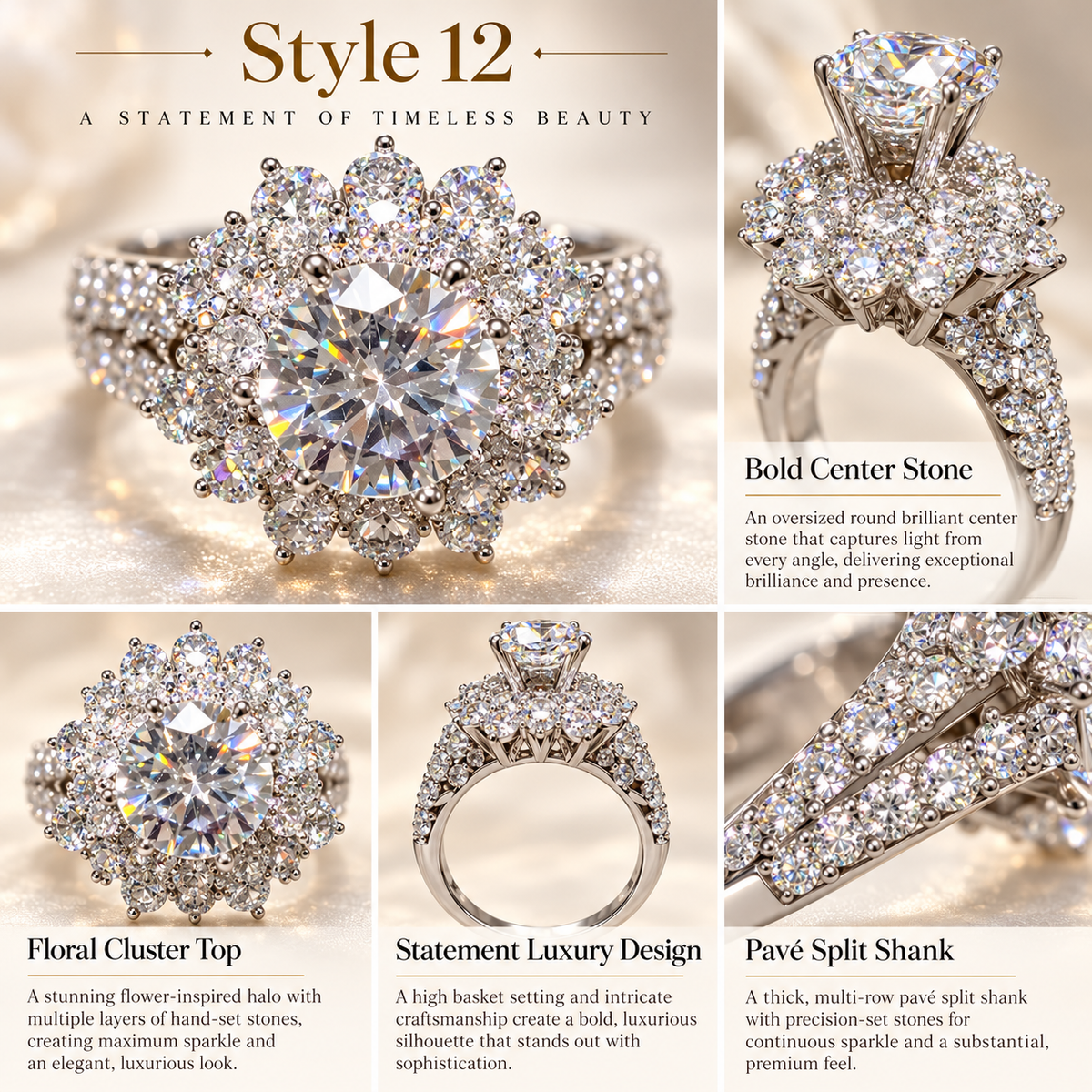 β¨ Style 12 β Women's Elegant Silver-Tone Round Crystal Statement Ring π Sparkling Floral Cluster Halo Ring π Multi-Layer Rhinestone Cocktail Ring π Luxury Fashion Jewelry π Perfect Gift for Her