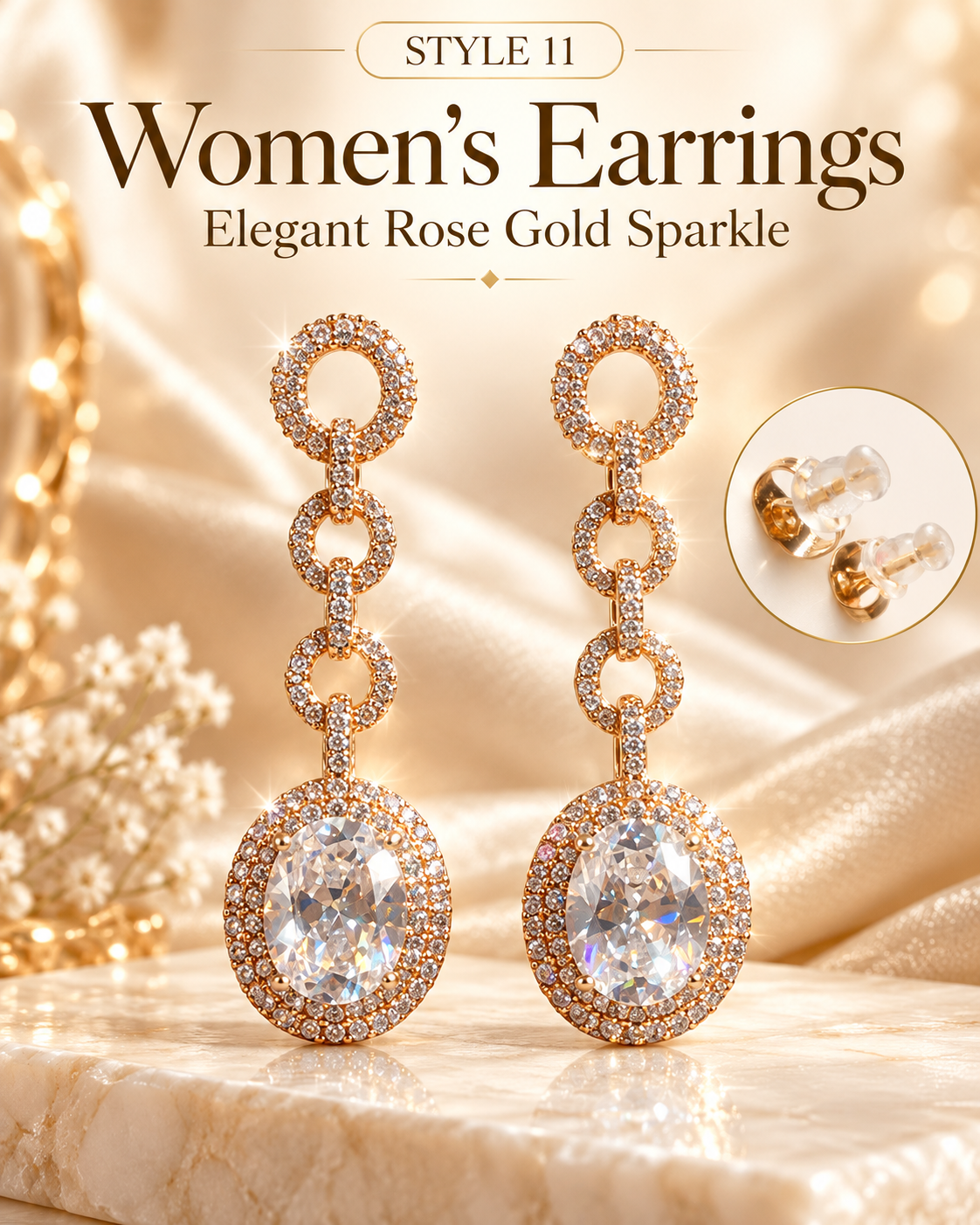 Style 11 – Elegant Gold Tone Oval Drop Earrings