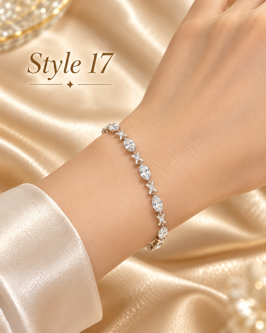 ⨠Style 17 ā Women's Elegant Gold-Tone Marquise Crystal Bracelet š Sparkling X-Link Rhinestone Tennis Bracelet š Luxury Fashion Jewelry š Perfect Gift for Her