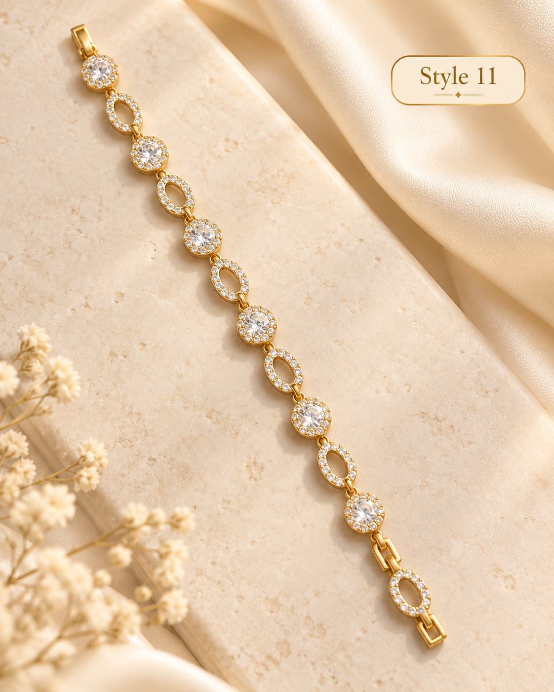 ⨠Style 11 ā Women's Elegant Gold-Tone Crystal Oval & Round Link Bracelet š Sparkling Rhinestone Bracelet š Luxury Fashion Jewelry š Perfect Gift for Her