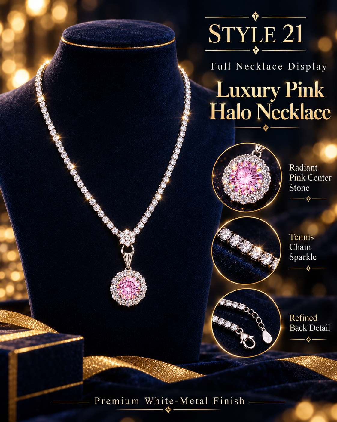 š Elegant Pink Floral Halo Pendant Necklace ā Style 21