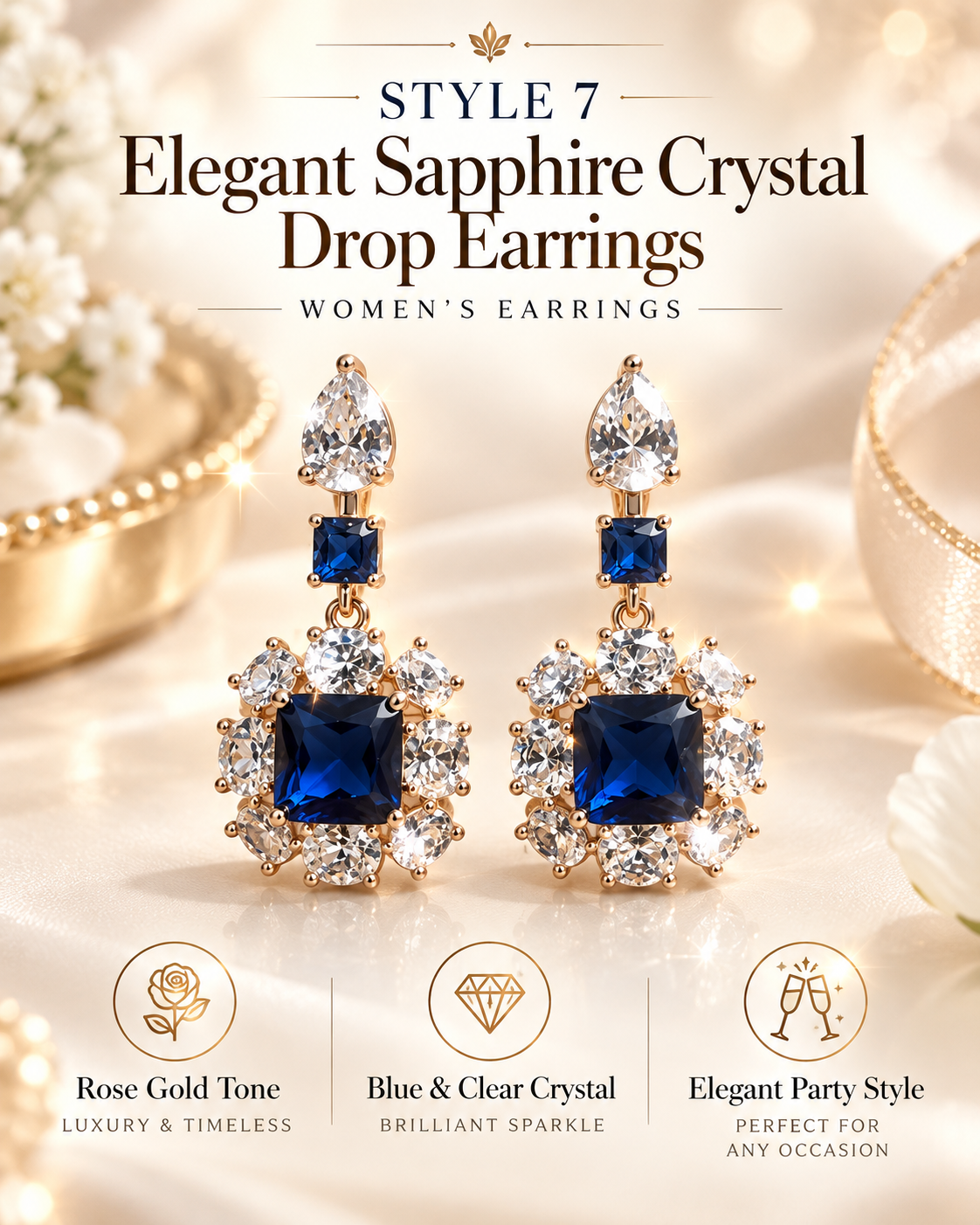 Style 7 – Elegant Royal Blue Crystal-Inspired Drop Earrings