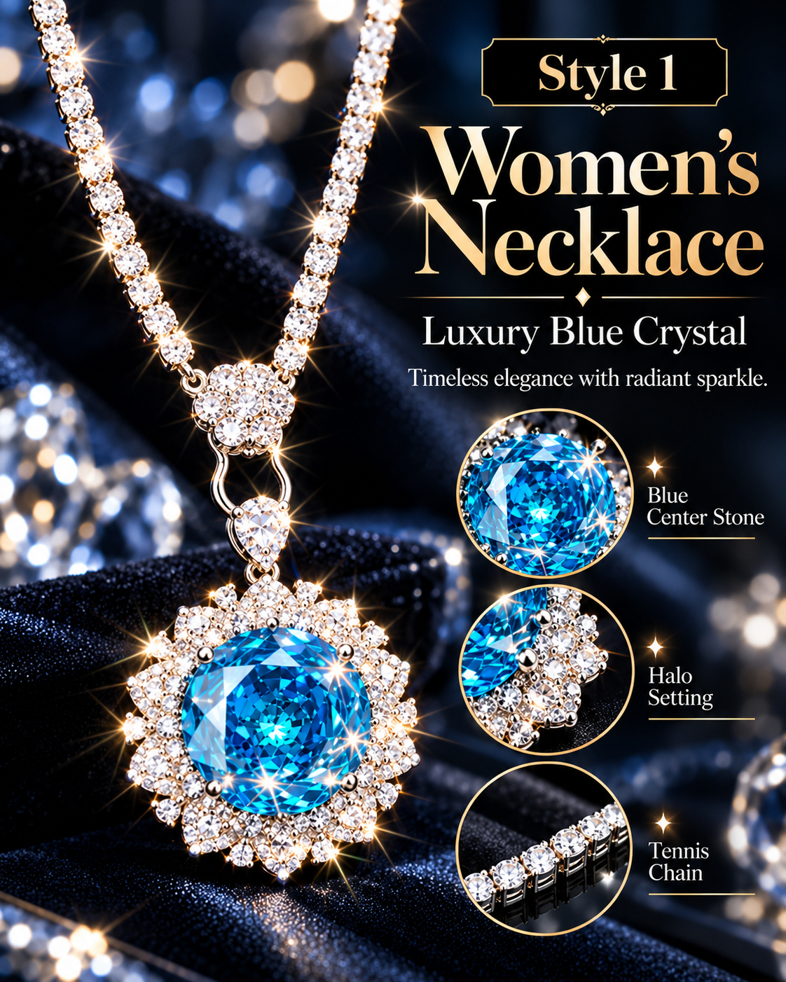 Style 01 Sparkling Blue Crystal Pendant Necklace for Women