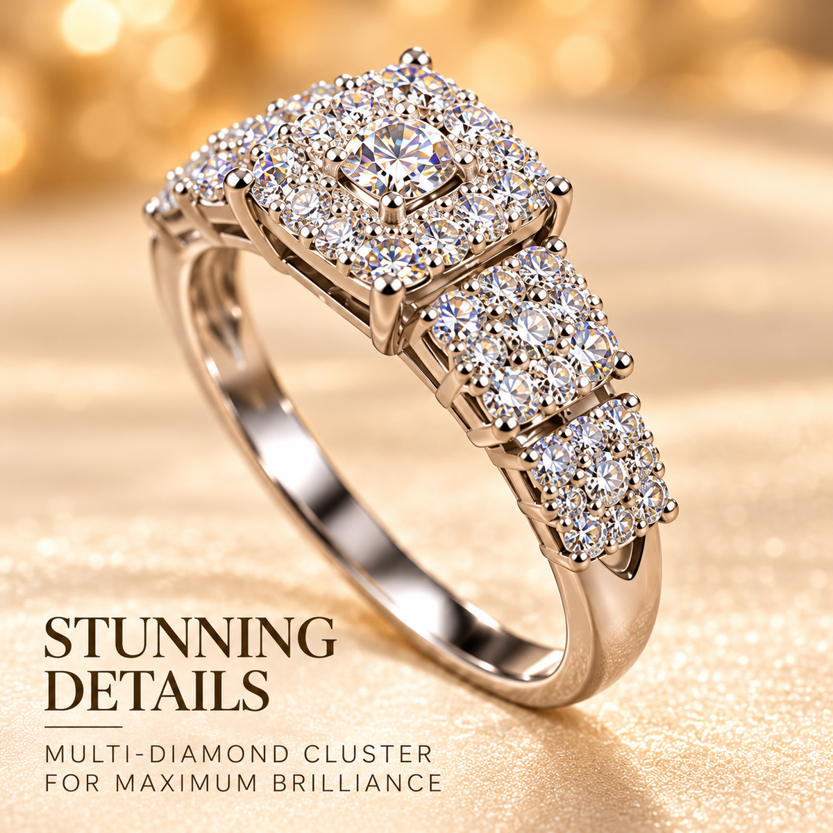 ⨠Style 14 ā Women's Elegant Silver-Tone Square Crystal Cluster Ring š Sparkling Multi-Stone Halo Statement Ring š Triple Cluster Rhinestone Band š Luxury Fashion Jewelry š Perfect Gift for Her