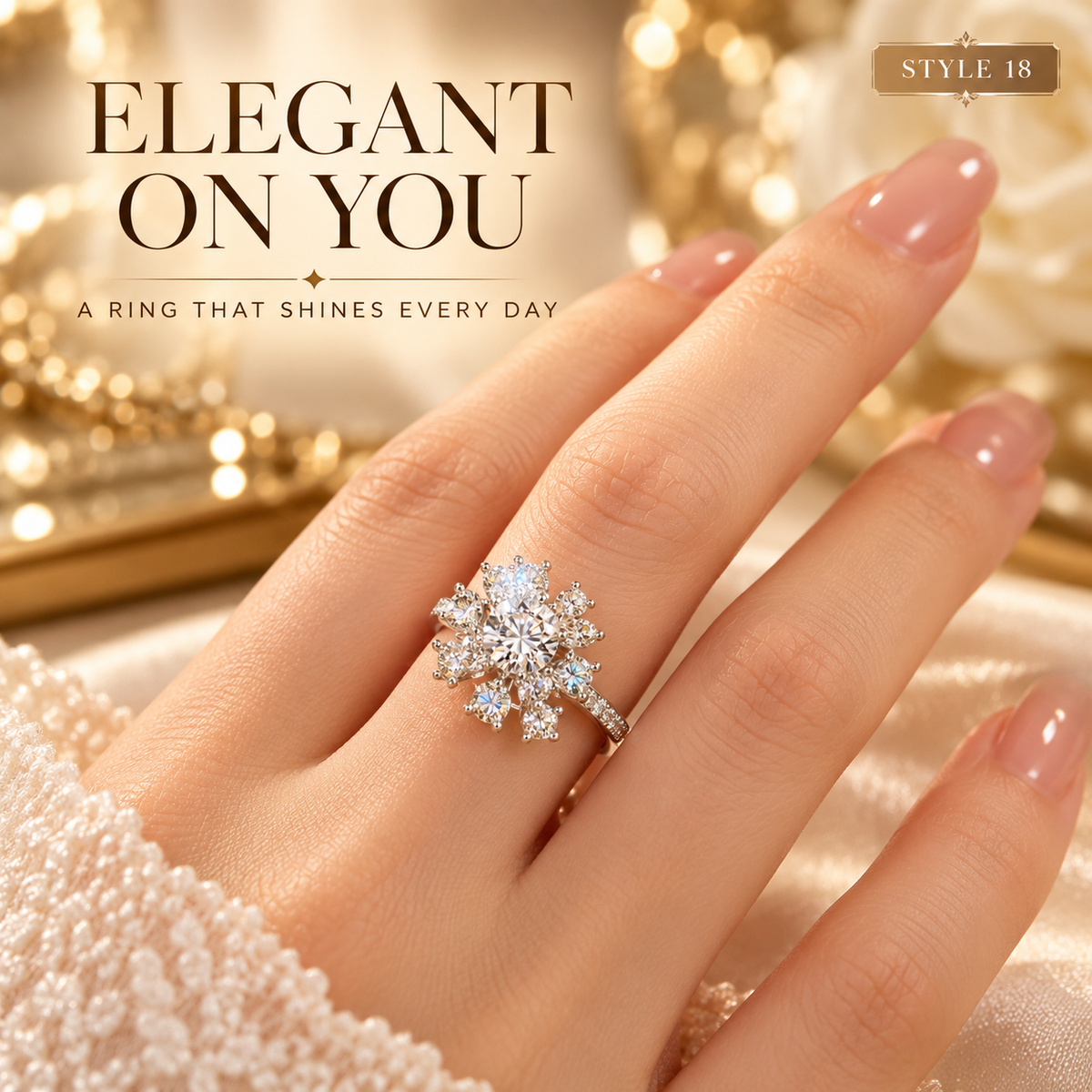 ✨ Style 18 – Women's Elegant Silver-Tone Floral Crystal Ring 💍 Sparkling Round Center Stone Flower Cluster Ring 💎 Petal Design Pavé Rhinestone Band 💖 Luxury Statement Fashion Jewelry 🎁 Perfect Gift for Her