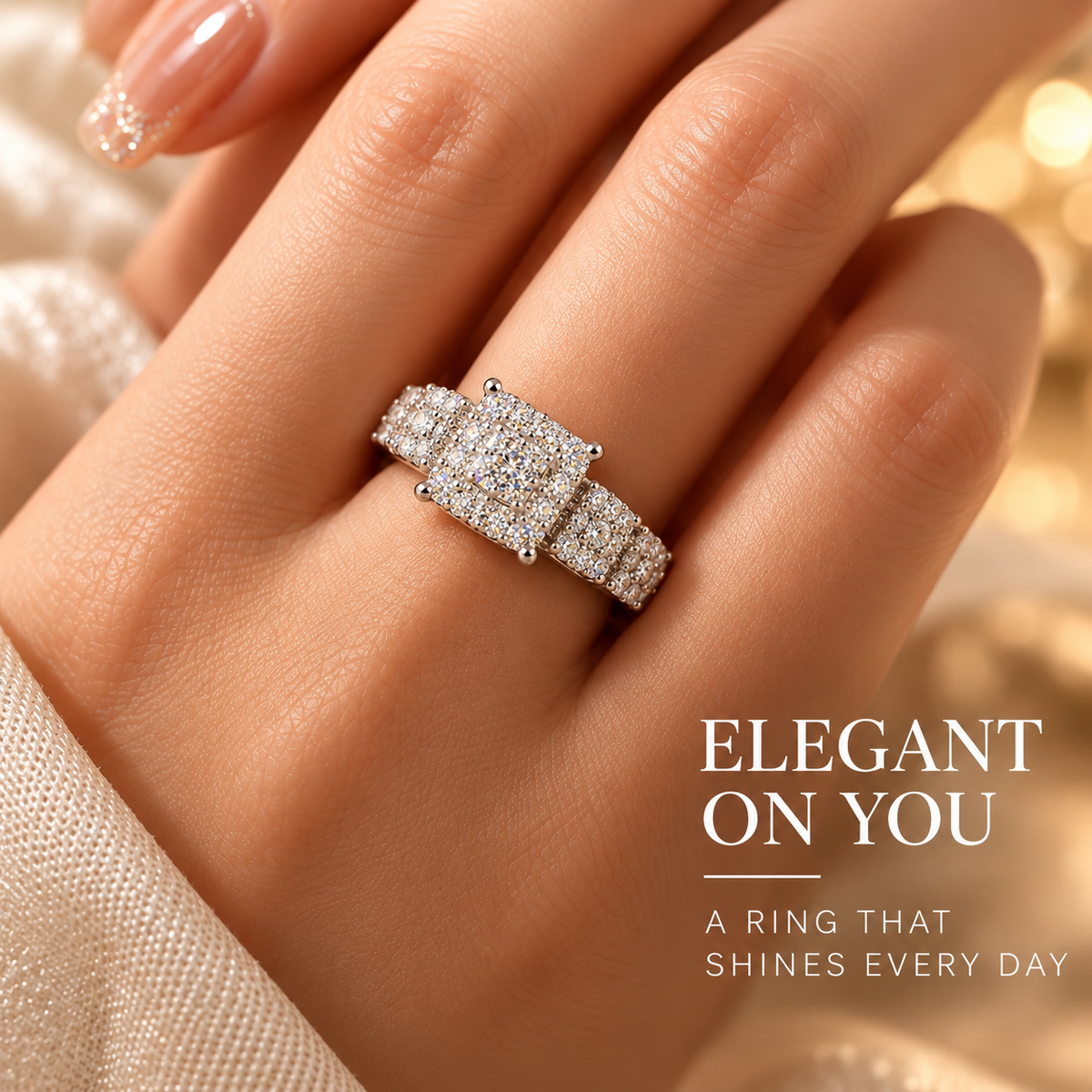 ⨠Style 14 ā Women's Elegant Silver-Tone Square Crystal Cluster Ring š Sparkling Multi-Stone Halo Statement Ring š Triple Cluster Rhinestone Band š Luxury Fashion Jewelry š Perfect Gift for Her