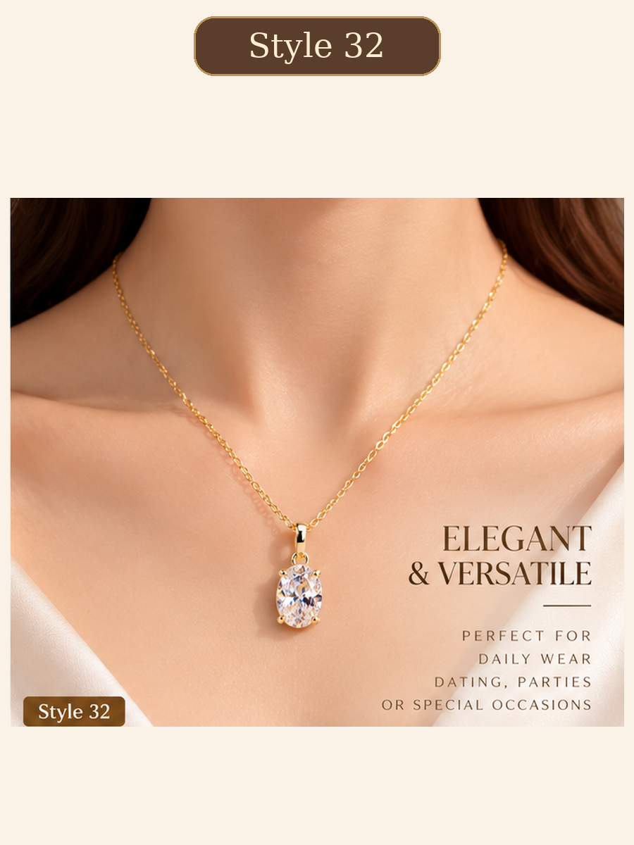 Style 32 – Elegant Gold Tone Oval Solitaire Pendant Necklace