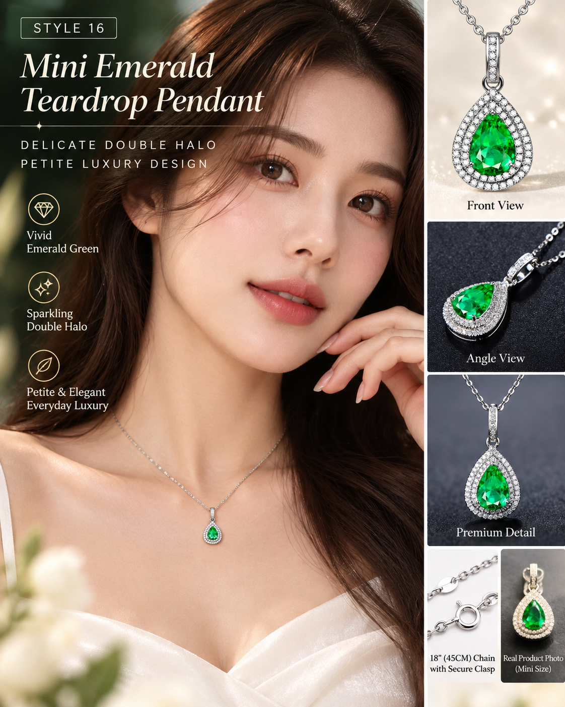š Elegant Emerald Green Teardrop Pendant Necklace ā Style 16