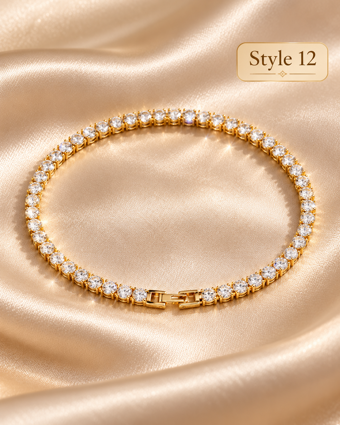⨠Style 12 ā Women's Elegant Gold-Tone Cubic Zirconia Tennis Bracelet š Sparkling Crystal Slim Chain Bracelet š Classic Luxury Fashion Jewelry š Perfect Gift for Her