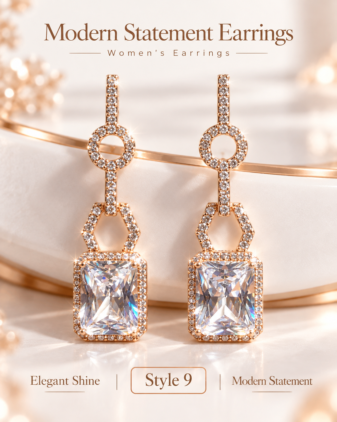 Style 9 – Elegant Geometric Crystal-Inspired Drop Earrings