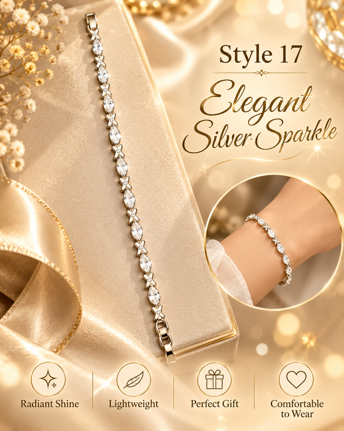 ⨠Style 17 ā Women's Elegant Gold-Tone Marquise Crystal Bracelet š Sparkling X-Link Rhinestone Tennis Bracelet š Luxury Fashion Jewelry š Perfect Gift for Her