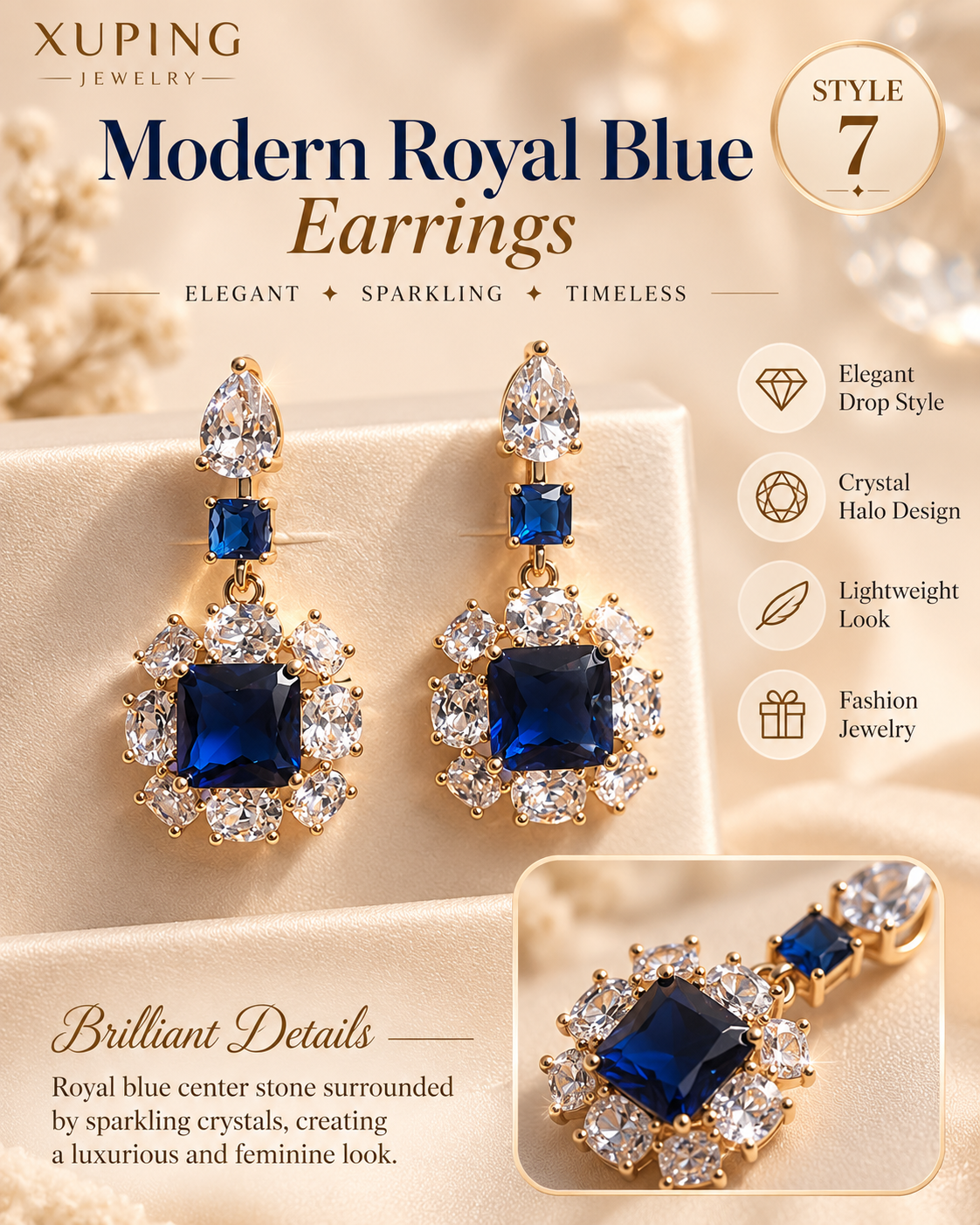 Style 7 – Elegant Royal Blue Crystal-Inspired Drop Earrings