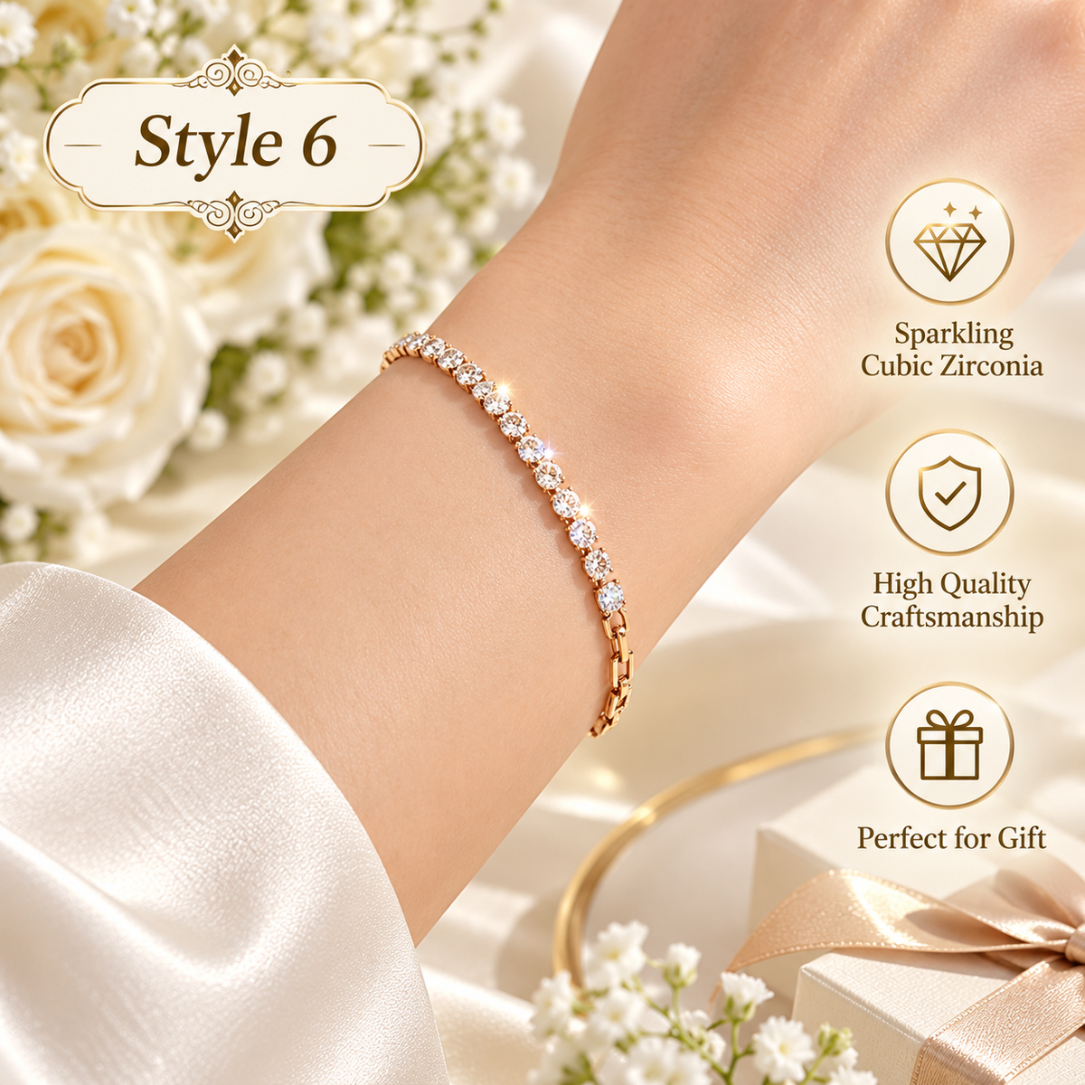 Style 6 – Elegant Gold Tone Sparkling Tennis Bracelet
