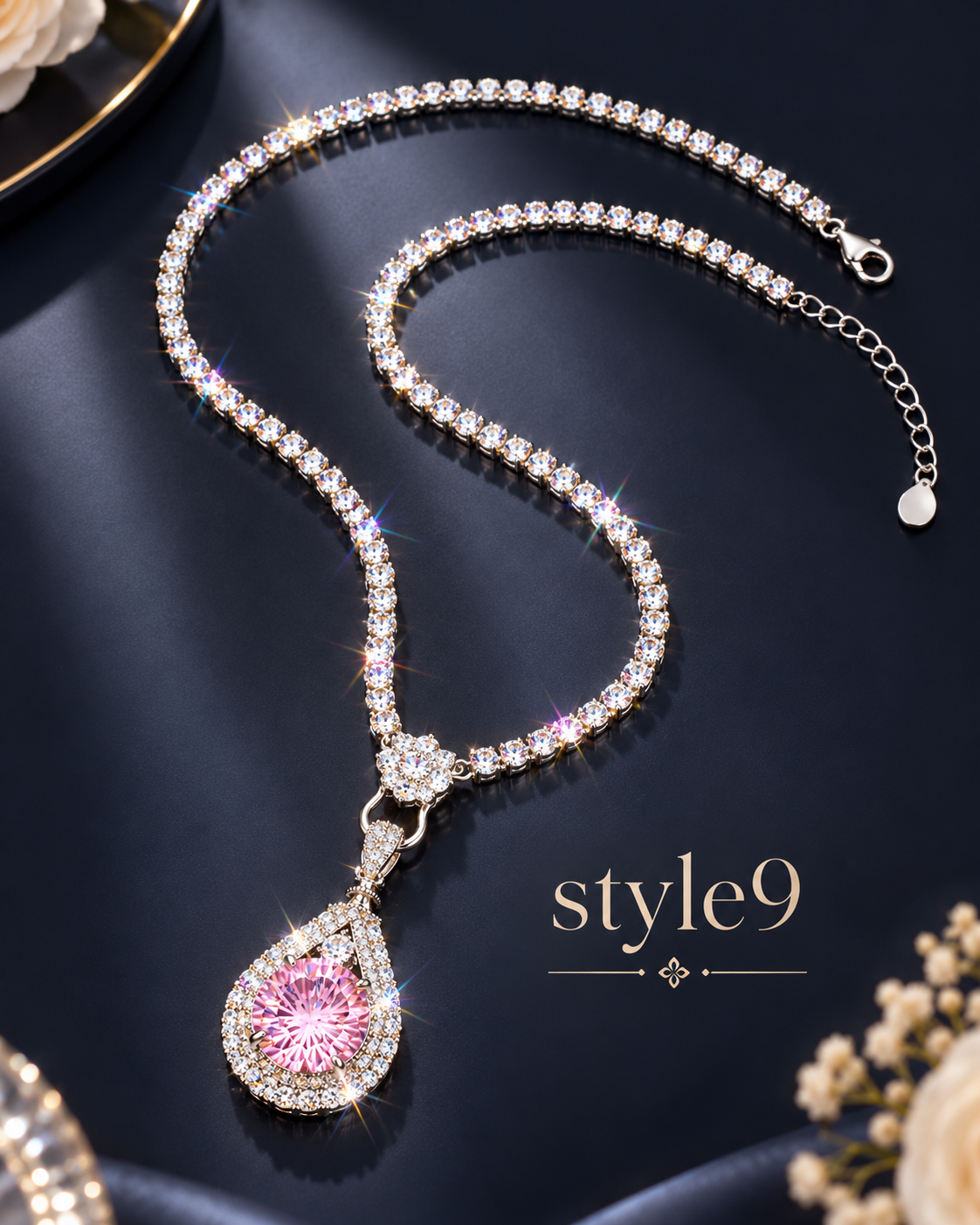 š Elegant Pink Teardrop Crystal-Look Necklace ā Style 9