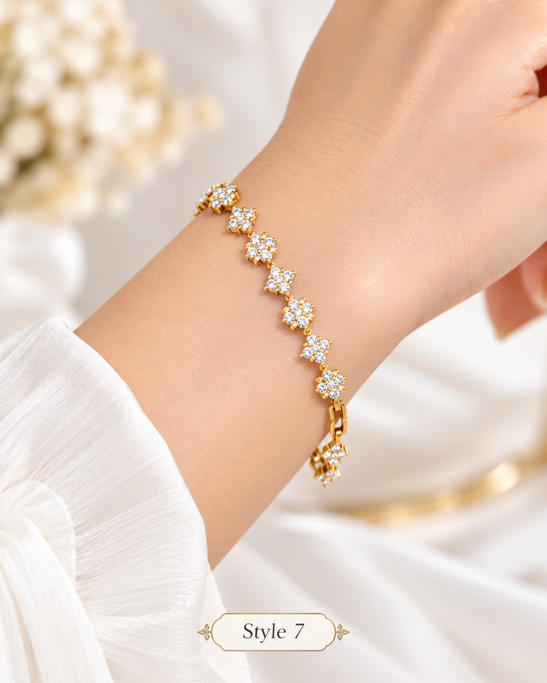 Style 7 – Elegant Gold Tone Flower & Geometric Link Bracelet