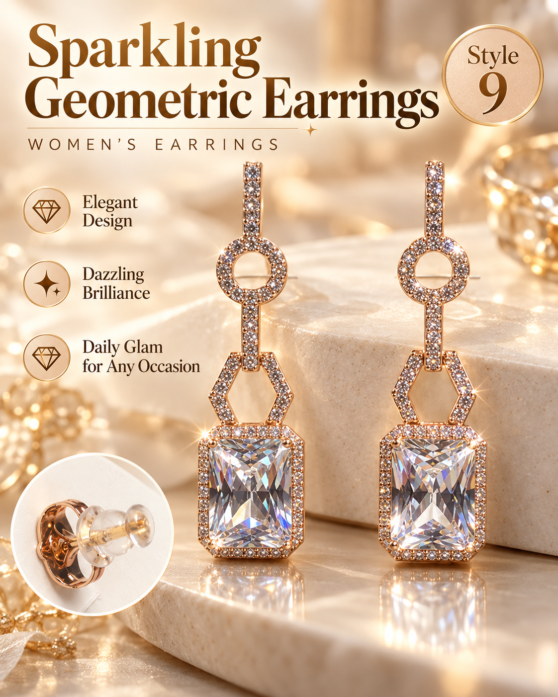 Style 9 – Elegant Geometric Crystal-Inspired Drop Earrings