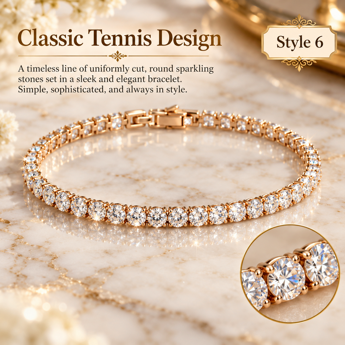 Style 6 – Elegant Gold Tone Sparkling Tennis Bracelet