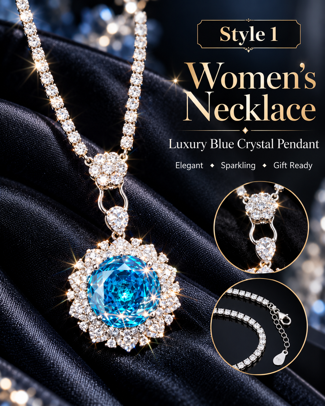 Style 01 Sparkling Blue Crystal Pendant Necklace for Women