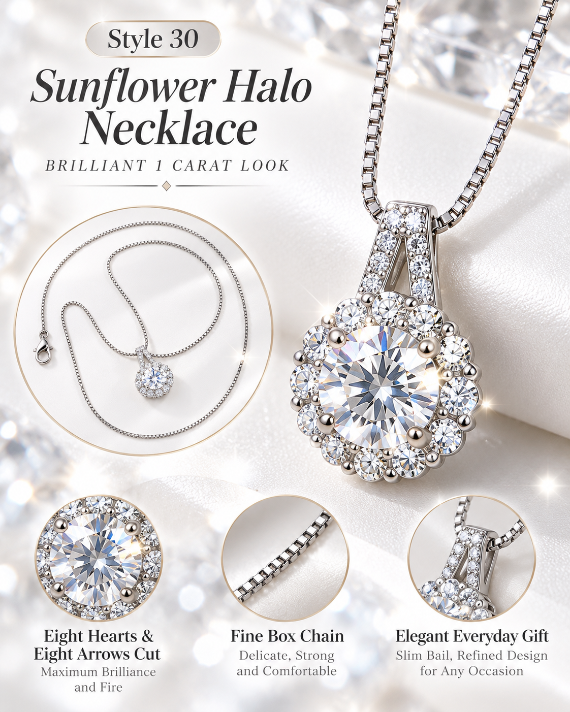 Style 30 – Elegant Silver Tone Sunflower Halo Pendant Necklace
