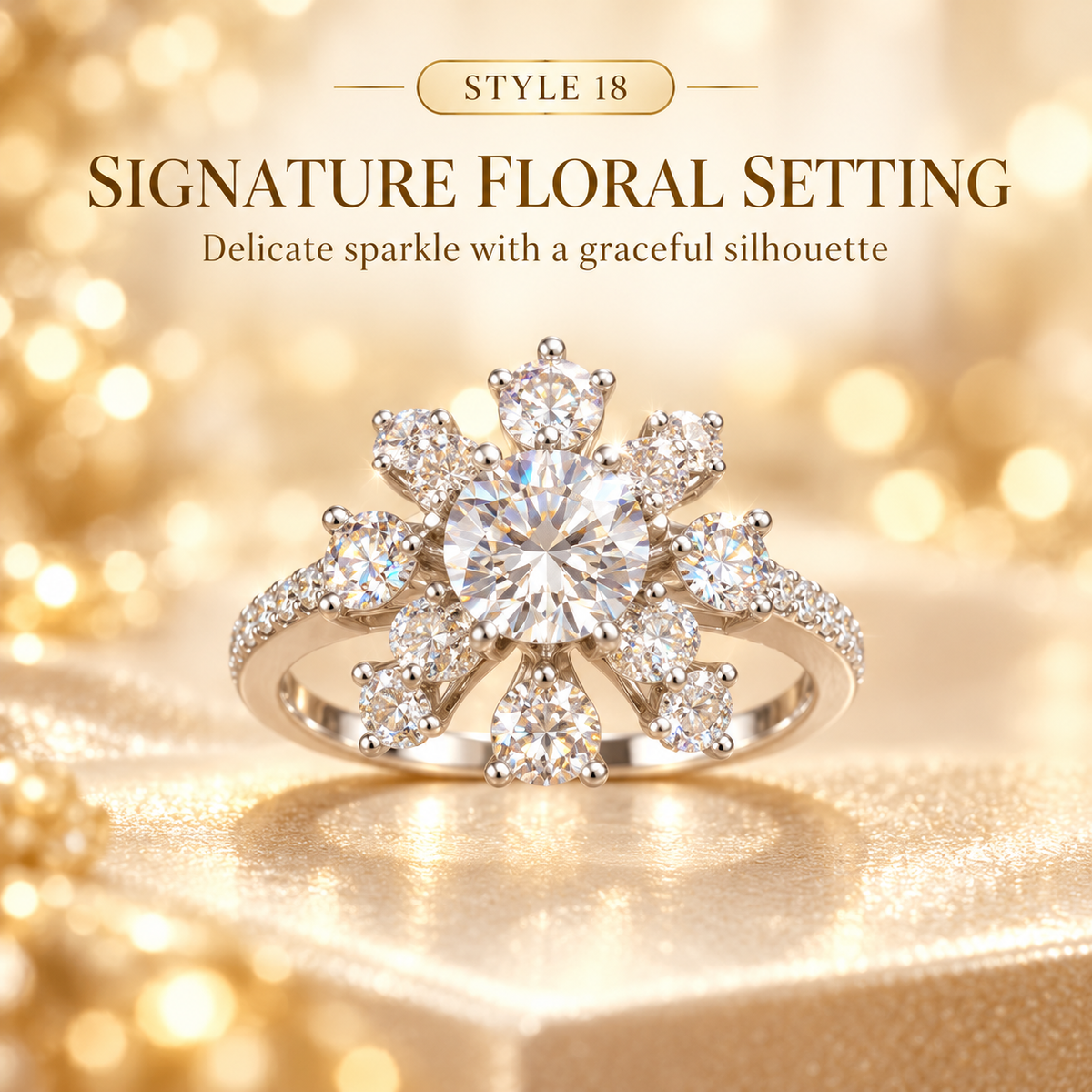 ✨ Style 18 – Women's Elegant Silver-Tone Floral Crystal Ring 💍 Sparkling Round Center Stone Flower Cluster Ring 💎 Petal Design Pavé Rhinestone Band 💖 Luxury Statement Fashion Jewelry 🎁 Perfect Gift for Her