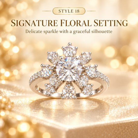 ✨ Style 18 – Women's Elegant Silver-Tone Floral Crystal Ring 💍 Sparkling Round Center Stone Flower Cluster Ring 💎 Petal Design Pavé Rhinestone Band 💖 Luxury Statement Fashion Jewelry 🎁 Perfect Gift for Her