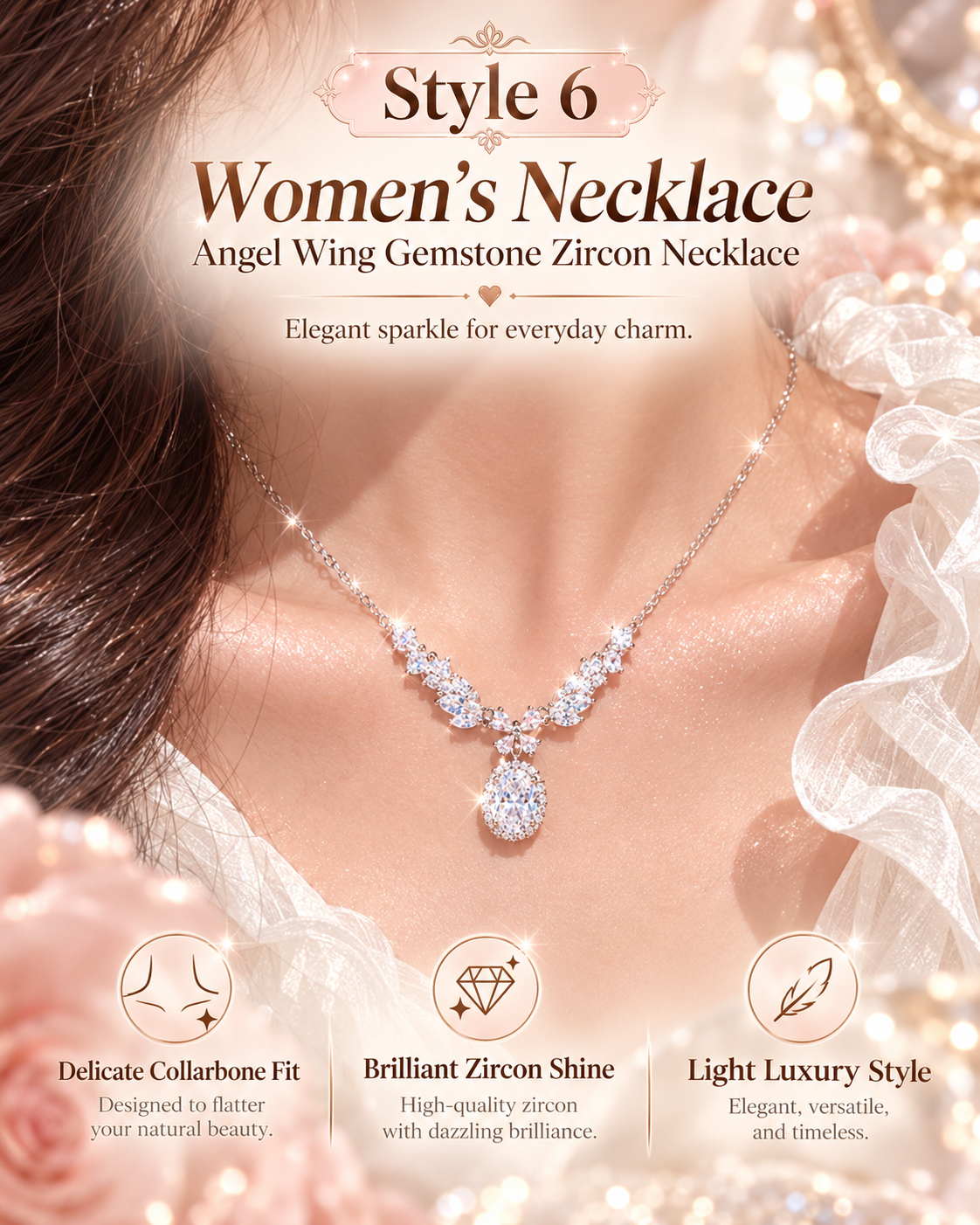 ✨ Angel Wing Pendant Necklace for Women – Elegant Sparkly Fashion Jewelry | Style 6