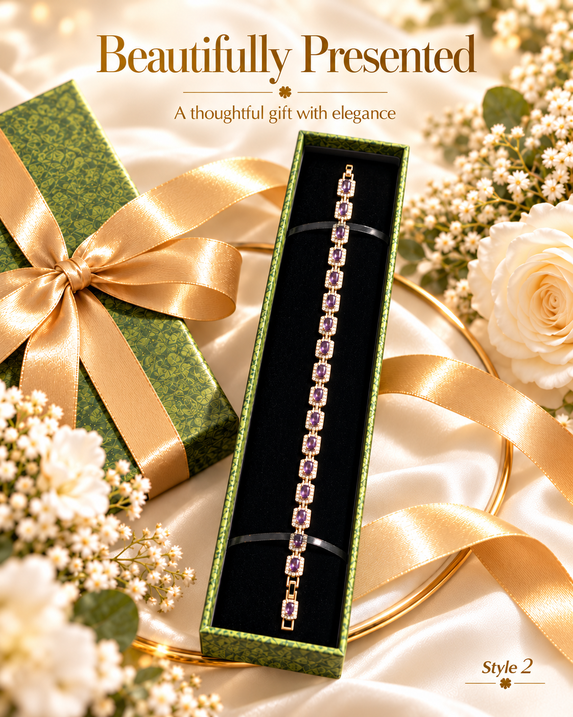Gold-Tone Amethyst Halo Bracelet