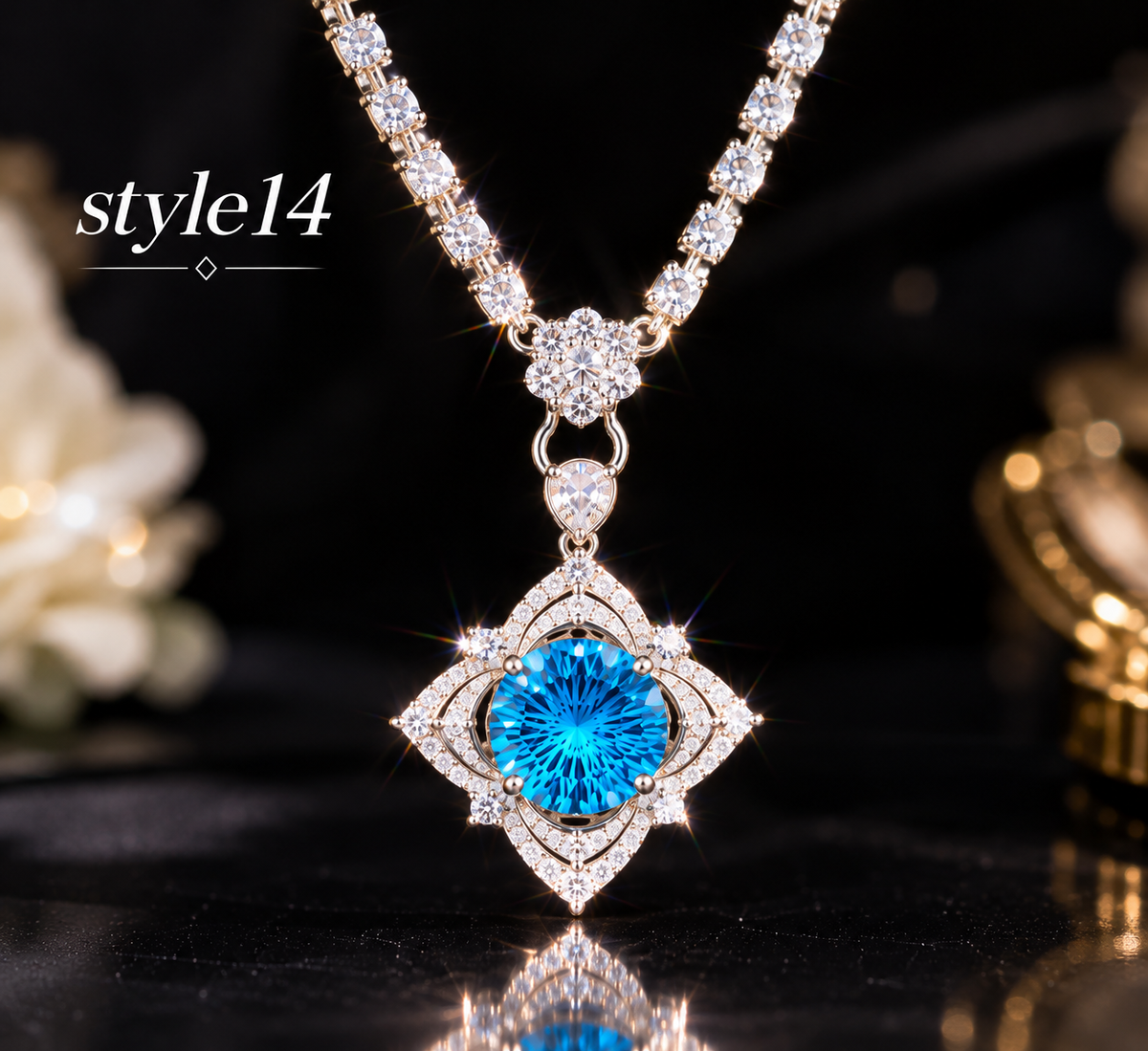 💙 Elegant Ocean Blue Geometric Pendant Necklace – Style 14