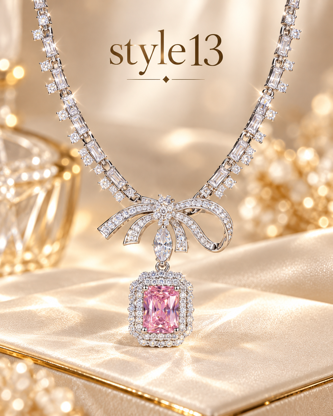 🎀 Elegant Pink Bow Pendant Necklace – Style 13