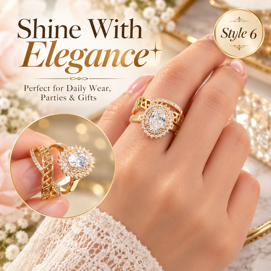 ✨ Style 6 – Women's Elegant Gold-Tone Oval Crystal Statement Ring 💍 Sparkling Rhinestone Halo Cocktail Ring 💖 Luxury Multi-Layer Geometric Fashion Jewelry 🎁 Perfect Gift for Her
