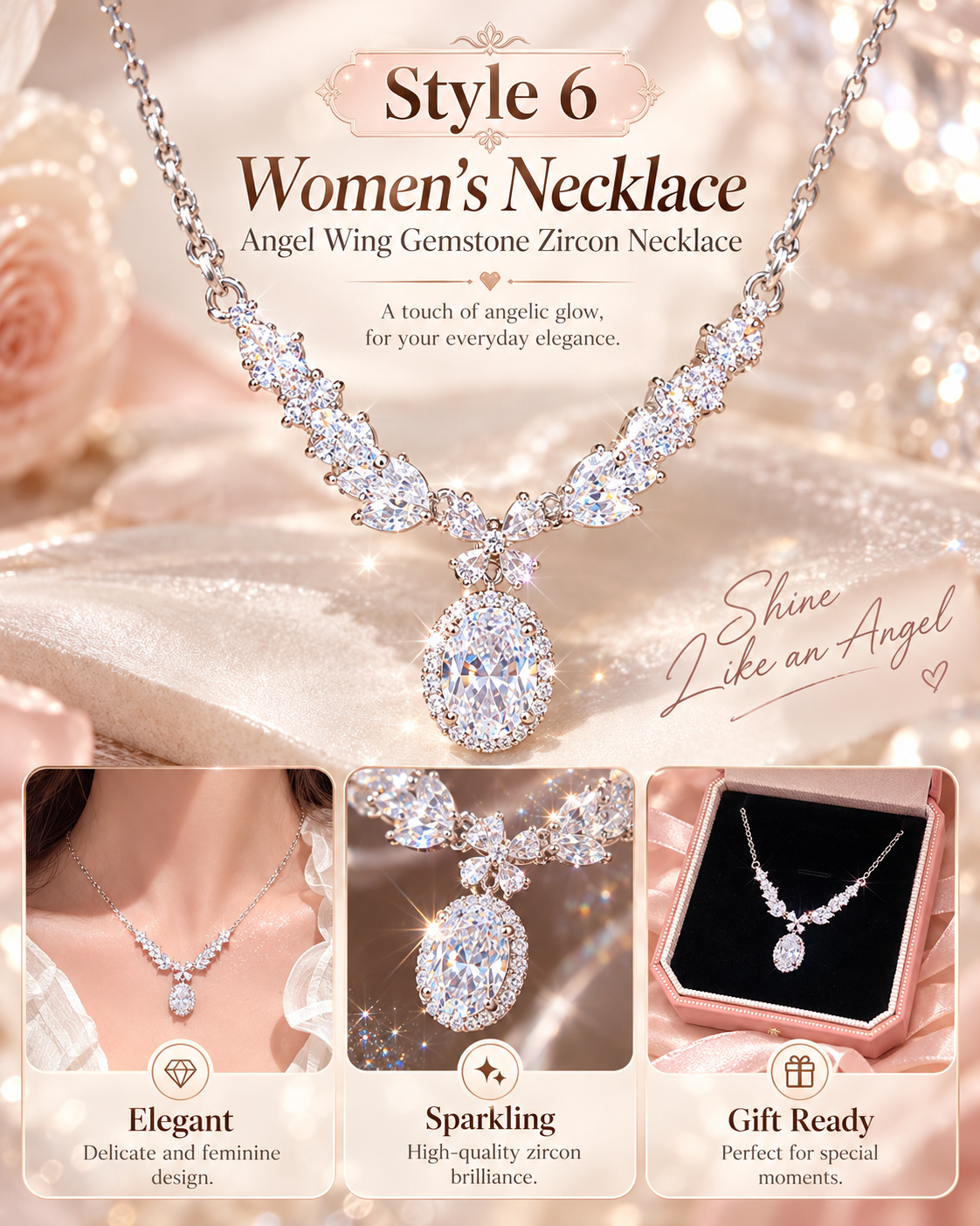 ✨ Angel Wing Pendant Necklace for Women – Elegant Sparkly Fashion Jewelry | Style 6