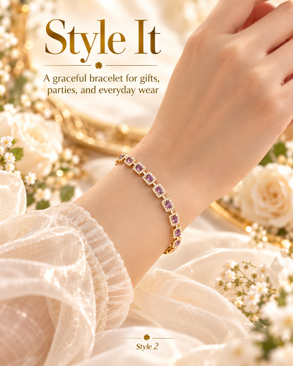 Gold-Tone Amethyst Halo Bracelet