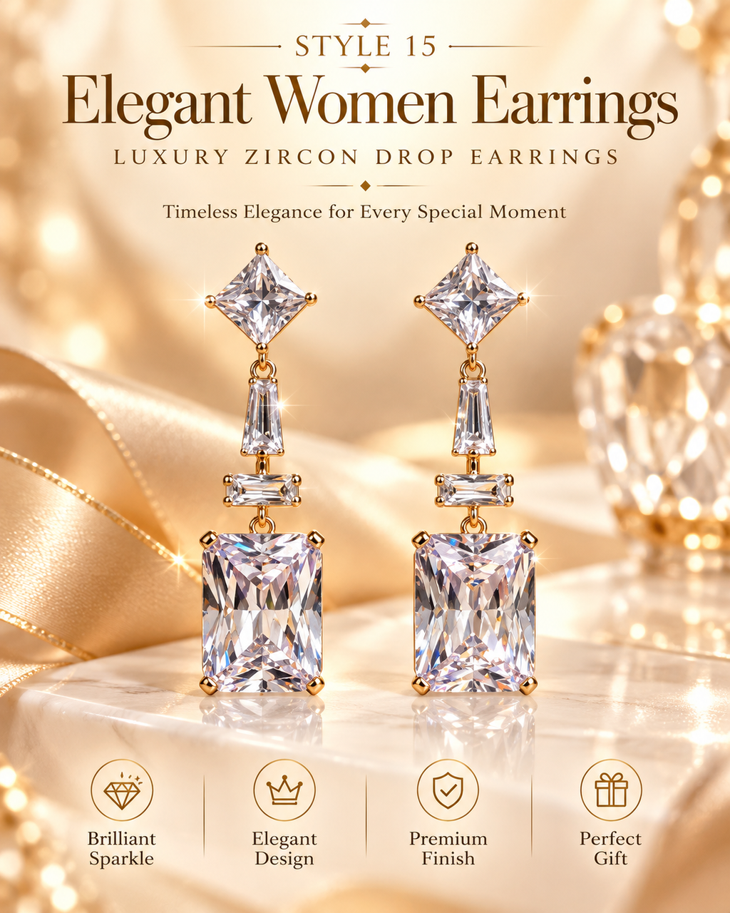Style 15 – Elegant Gold Tone Geometric Drop Earrings