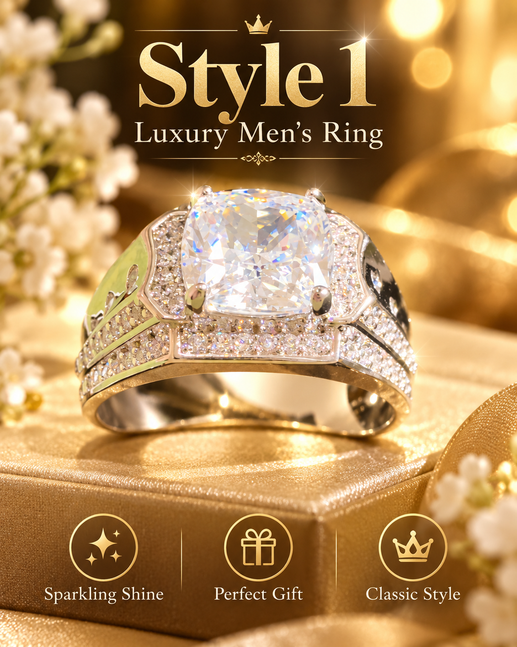 Men's Bold Cushion-Cut Pavé Statement Ring (Sizes 10–11)