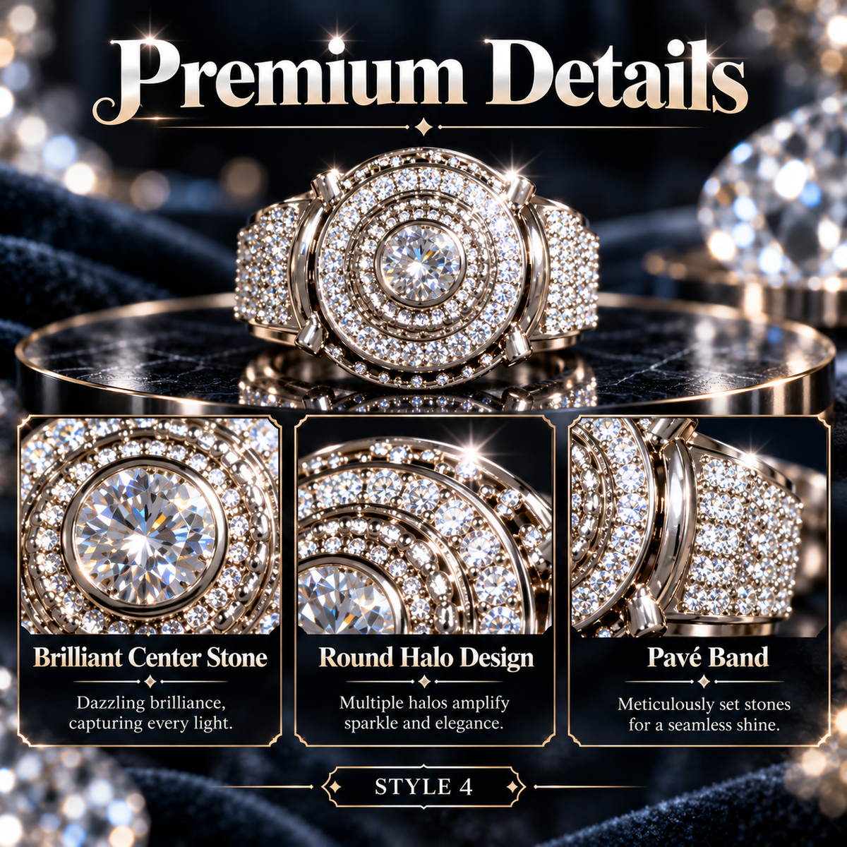 Elegant Sparkling Round Halo Ring