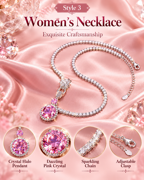 Pink Crystal Pendant Necklace for Women – Elegant Sparkly Fashion Jewelry | Style 3·