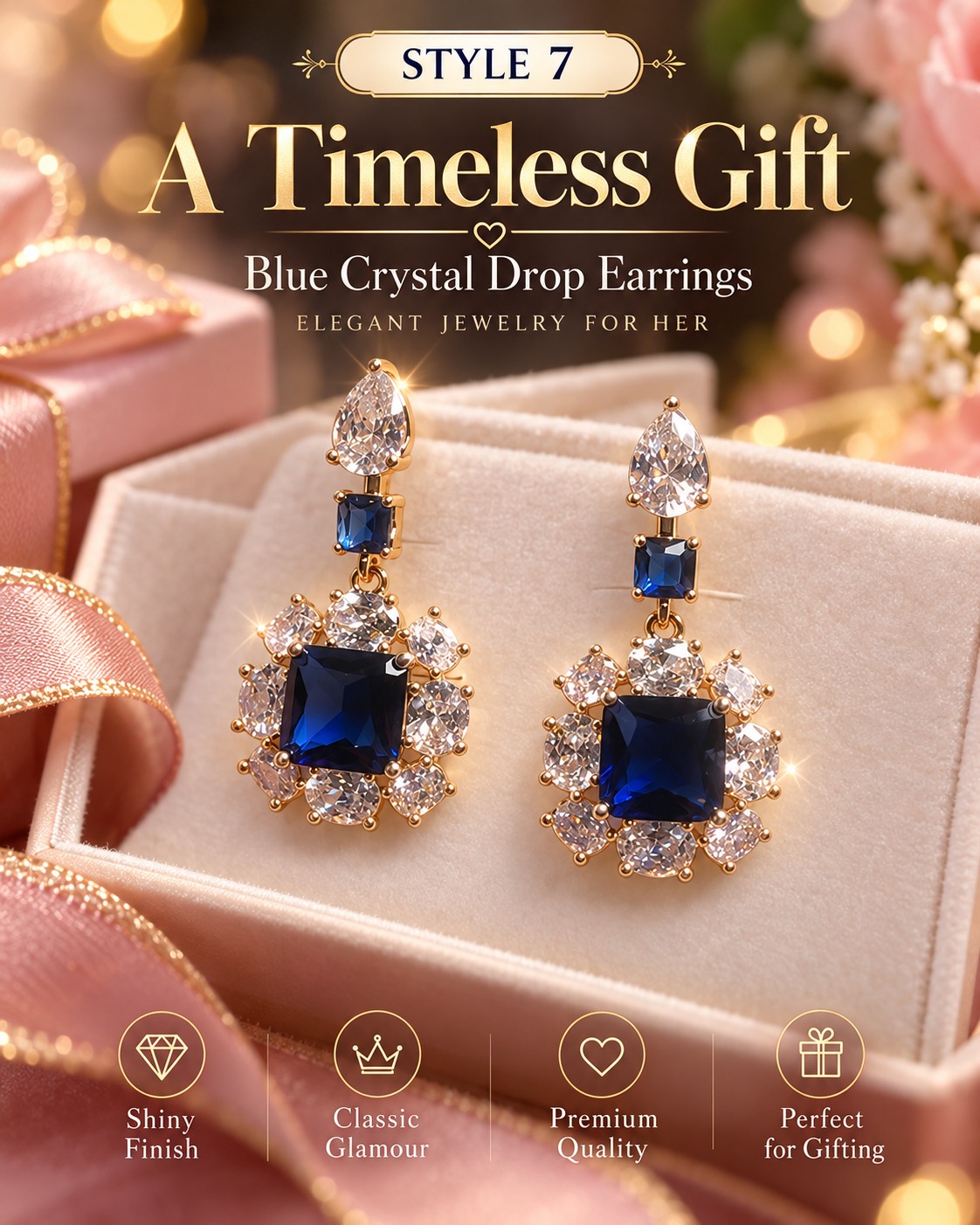 Style 7 – Elegant Royal Blue Crystal-Inspired Drop Earrings