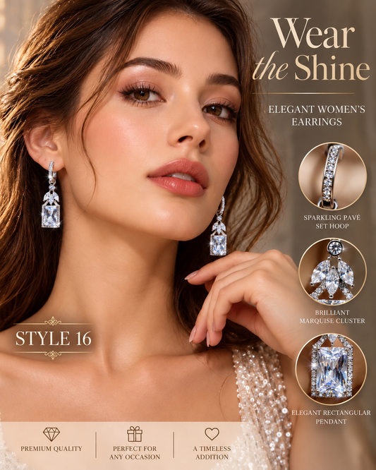 Style 16 – Elegant Silver Tone Geometric Drop Earrings