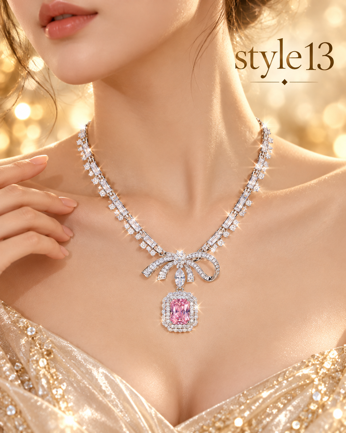 🎀 Elegant Pink Bow Pendant Necklace – Style 13