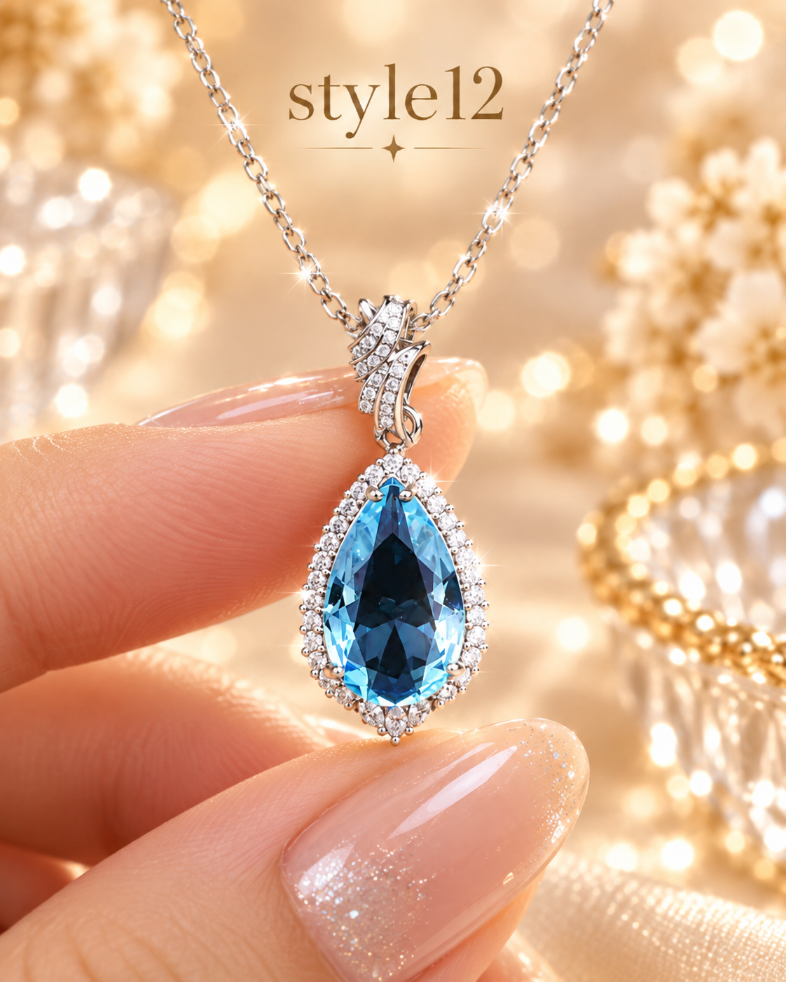 💙 Elegant Ocean Blue Teardrop Pendant Necklace – Style 12