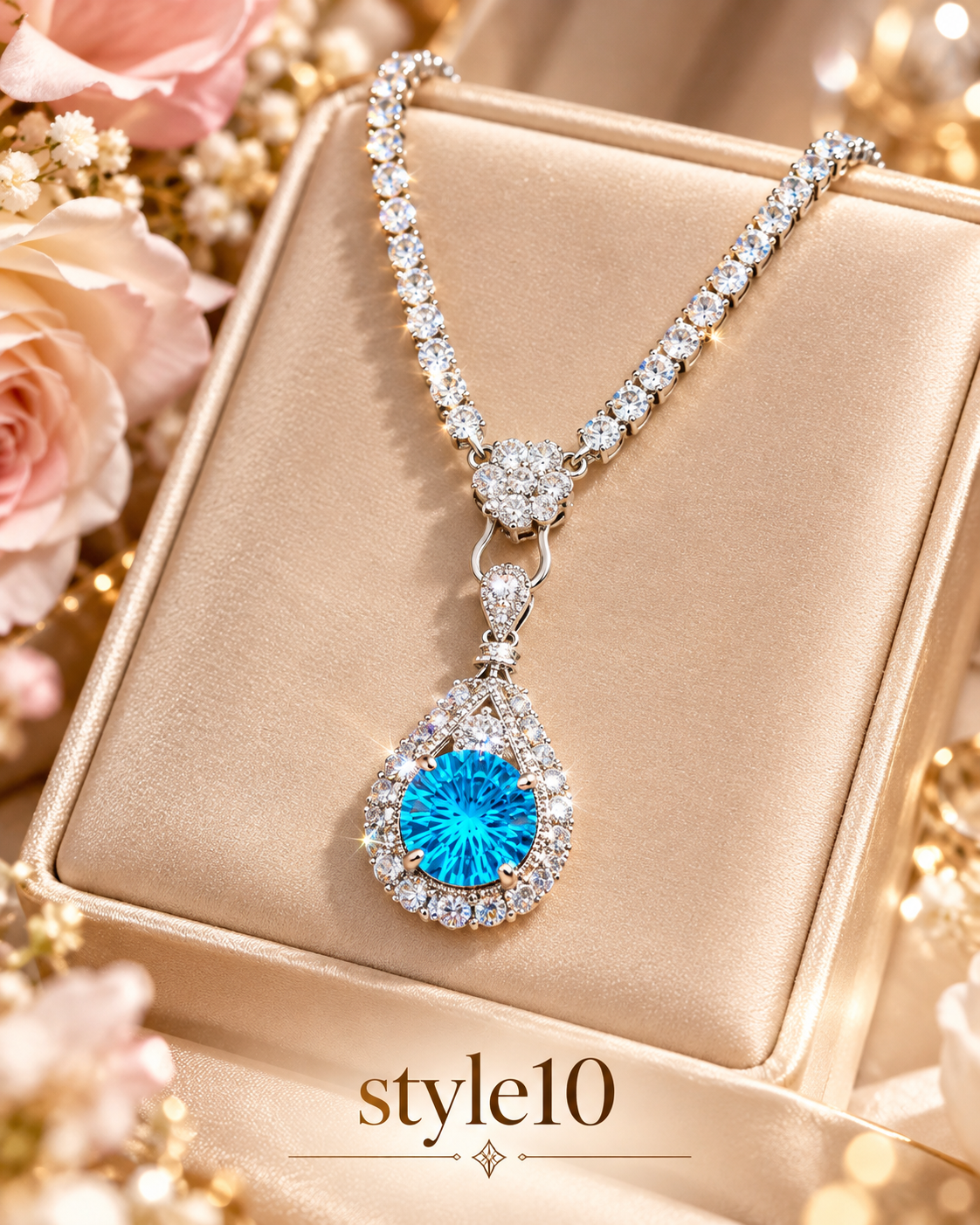 💙 Elegant Ocean Blue Teardrop Pendant Necklace – Style 10