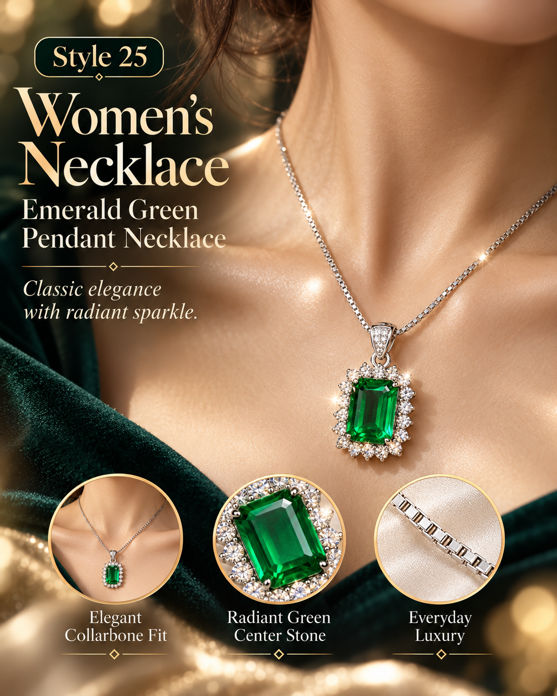 Style 25 – Elegant Emerald Green Inspired Pendant Necklace