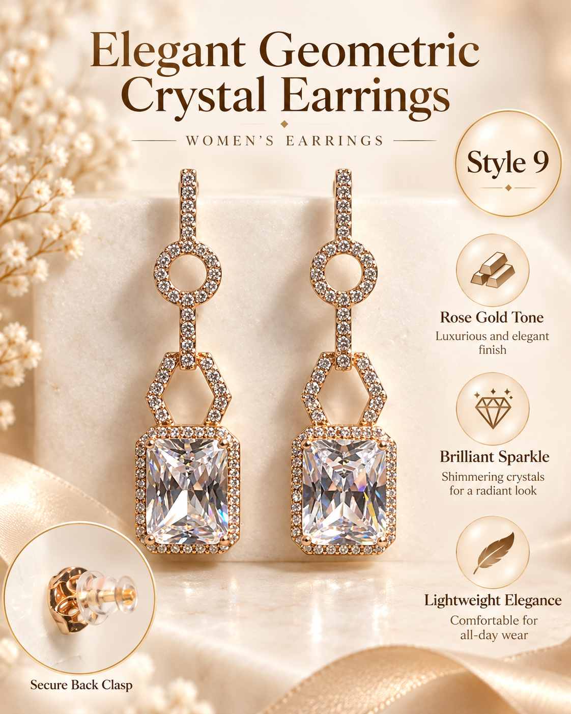 Style 9 – Elegant Geometric Crystal-Inspired Drop Earrings